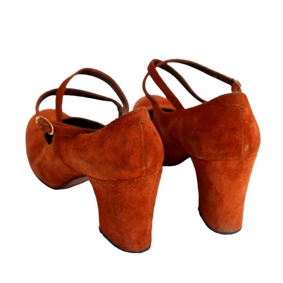 Lamica ITALY BRICK BROWN GENUINE LEATHER SUEDE MID ROUND TOE PUMP SHOES Sz 8M - Picture 4 of 11